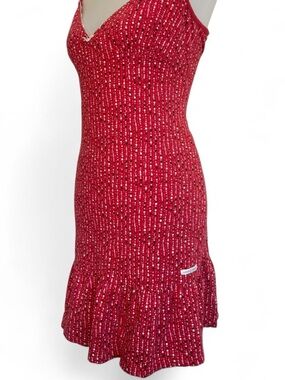 British designer Jasper Conran red polka dot dress.